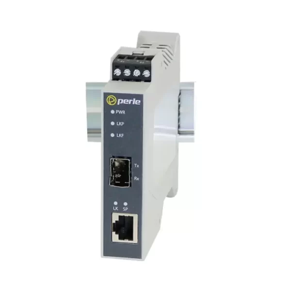 Perle SR-1000-SFP-XT DIN Rail Media Converter Industrial Gigabit Copper to Fiber Converter
